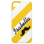 FUN GIRLY MUSTACHE ON YELLOW STRIPES PATTERN iPhone 5 COVER