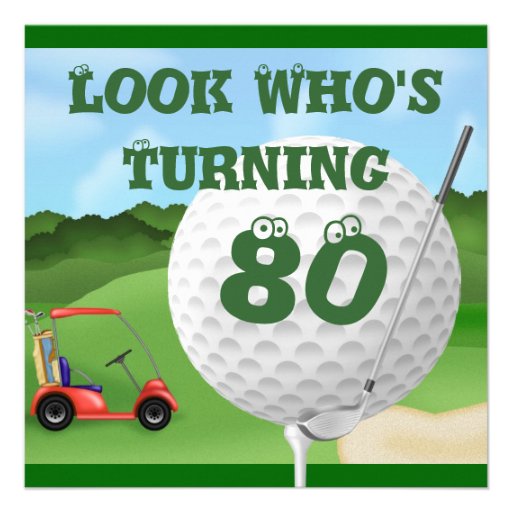 Fun Golf  80th Birthday Invitations TEMPLATE (front side)
