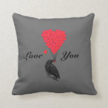 Fun gothic crow valentines love heart pillow