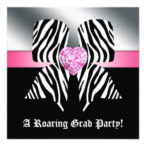 Fun Graduation Party Invite Zebra Bow Pink