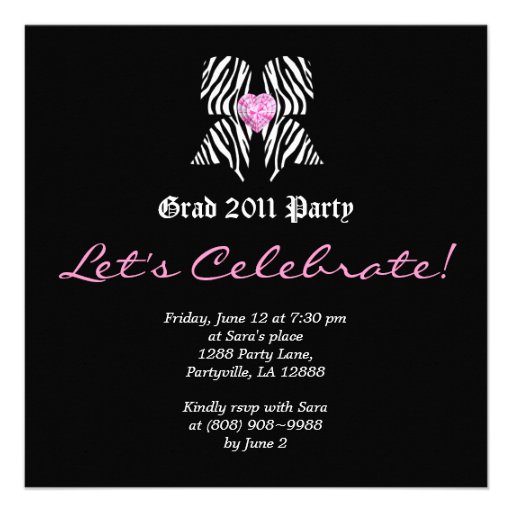 Fun Graduation Party Invite Zebra Bow Pink