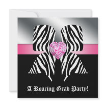 Fun Graduation Party Invite Zebra Bow Pink