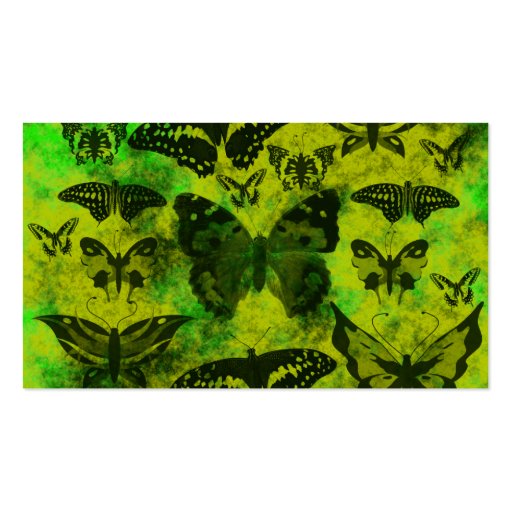 Fun Green and Yellow Butterfly Grunge Pattern Business Card Templates (back side)