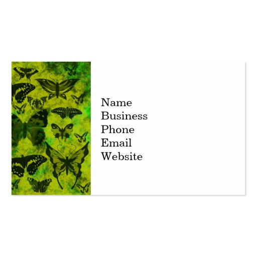 Fun Green and Yellow Butterfly Grunge Pattern Business Card Templates (front side)