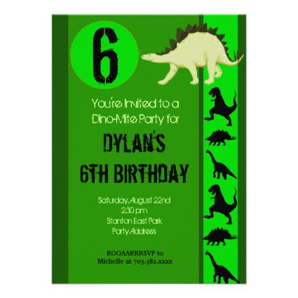 Fun Green Dinosaur Birthday Party Invitations