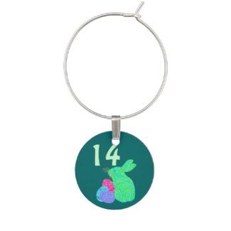 Fun Green Easter Bunny Numbered Wine Glass Jewelry Wine Charm