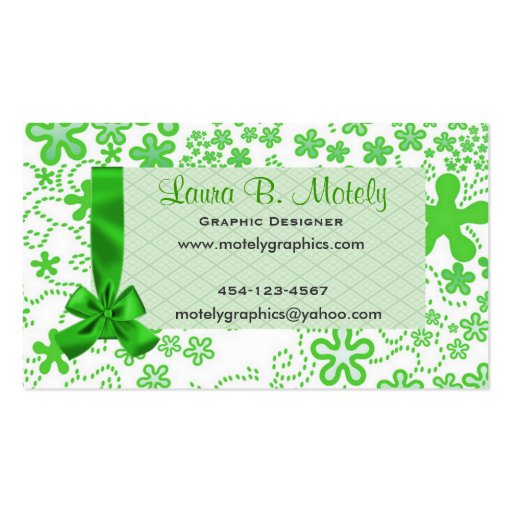 Fun Green floral Business Card (front side)