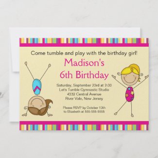 Fun Gymnastics Kids Birthday Party Invitation