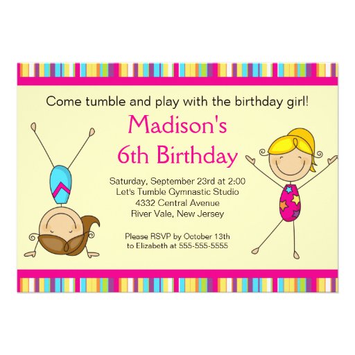 Fun Gymnastics Kids Birthday Party Invitation (front side)