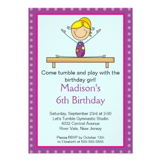 Fun Gymnastics Kids Birthday Party Invitation