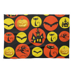 Fun Halloween Polka Dot Pattern Haunted House Kitchen Towel