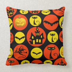 Fun Halloween Polka Dot Pattern Haunted House Throw Pillows
