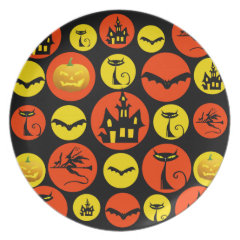 Fun Halloween Polka Dot Pattern Haunted House Dinner Plate