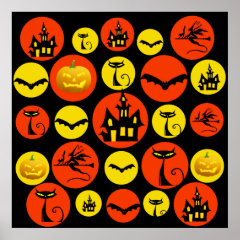 Fun Halloween Polka Dot Pattern Haunted House Poster