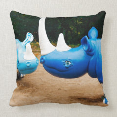 Fun Happy Smiling Blue Rhino Rhinocerus Pillow