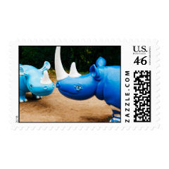 Fun Happy Smiling Blue Rhino Rhinocerus Postage Stamp