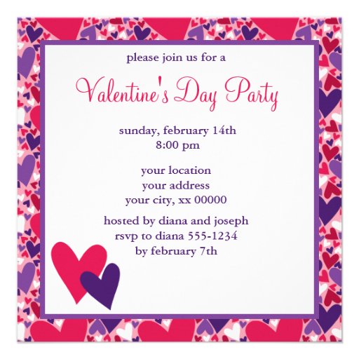 Fun Hearts Valentines Day Invitation (front side)