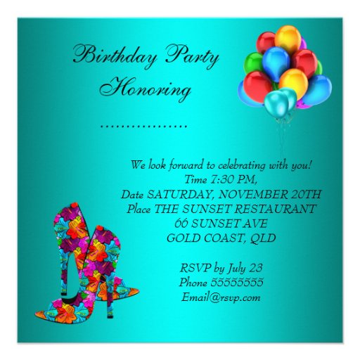 FUN High Heel Shoes Birthday Party Balloons Custom Announcement