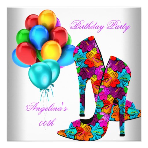FUN High Heel Shoes Birthday Party Balloons Personalized Invitation