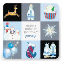 Fun Holiday Blocks Festive Party Flat Invitations