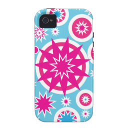Fun Hot Pink and Blue Snowflake Stars Design Case-Mate iPhone 4 Cases