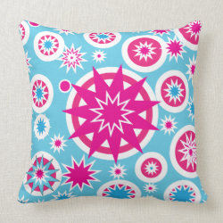 Fun Hot Pink and Blue Snowflake Stars Design Throw Pillow