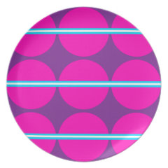 Fun Hot Pink Purple Polka Dots with Teal Stripes Dinner Plate