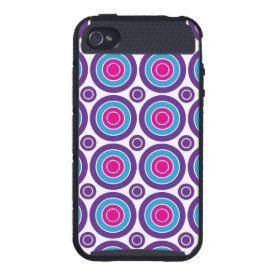 Fun Hot Pink Purple Teal Concentric Circles Design Cover For iPhone 4