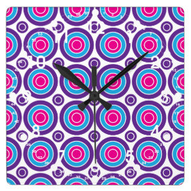 Fun Hot Pink Purple Teal Concentric Circles Design Wall Clocks