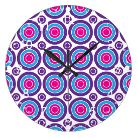 Fun Hot Pink Purple Teal Concentric Circles Design Wall Clocks
