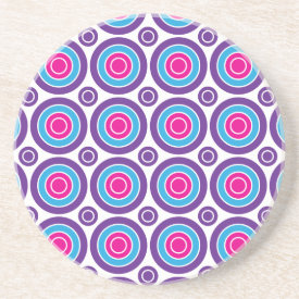 Fun Hot Pink Purple Teal Concentric Circles Design Beverage Coaster