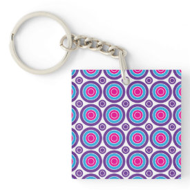 Fun Hot Pink Purple Teal Concentric Circles Design Keychains