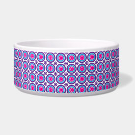 Fun Hot Pink Purple Teal Concentric Circles Design Pet Water Bowls