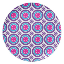 Fun Hot Pink Purple Teal Concentric Circles Design Party Plate