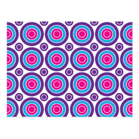 Fun Hot Pink Purple Teal Concentric Circles Design Postcards
