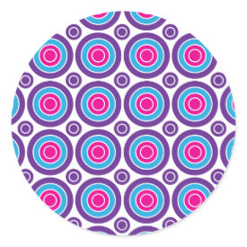 Fun Hot Pink Purple Teal Concentric Circles Design Round Sticker