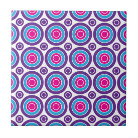 Fun Hot Pink Purple Teal Concentric Circles Design Tile