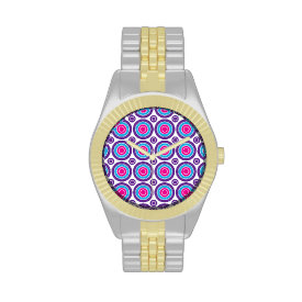 Fun Hot Pink Purple Teal Concentric Circles Design Wrist Watch