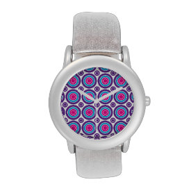 Fun Hot Pink Purple Teal Concentric Circles Design Wristwatch