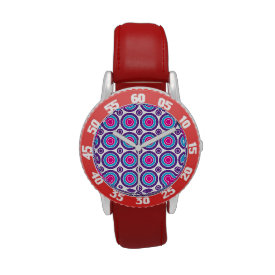 Fun Hot Pink Purple Teal Concentric Circles Design Wristwatches