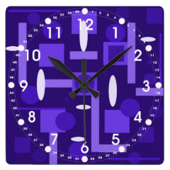 Fun Indigo Purple Blue Geometric Shapes Pattern Square Wall Clock