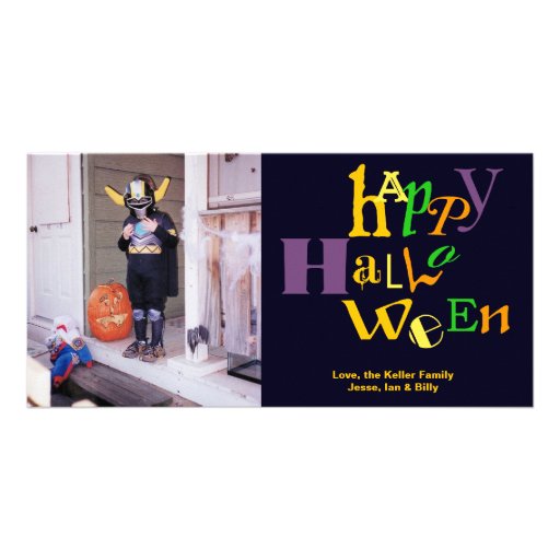 Fun jumbo type colorful Halloween custom greeting Photo Greeting Card