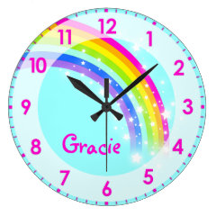 Fun kids girls rainbow name aqua pink wall clock