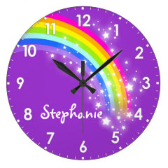 Fun kids girls rainbow name purple wall clock