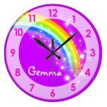 Fun kids girls rainbow name purple wall clock