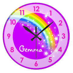 Fun kids girls rainbow name purple wall clock