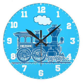 Fun kids name train blue and white wall clock