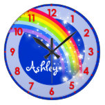 Fun kids rainbow name blue wall clock