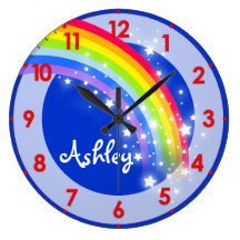 Fun kids rainbow name blue wall clock