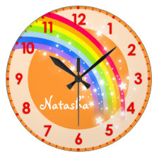 Fun kids rainbow name orange wall clock